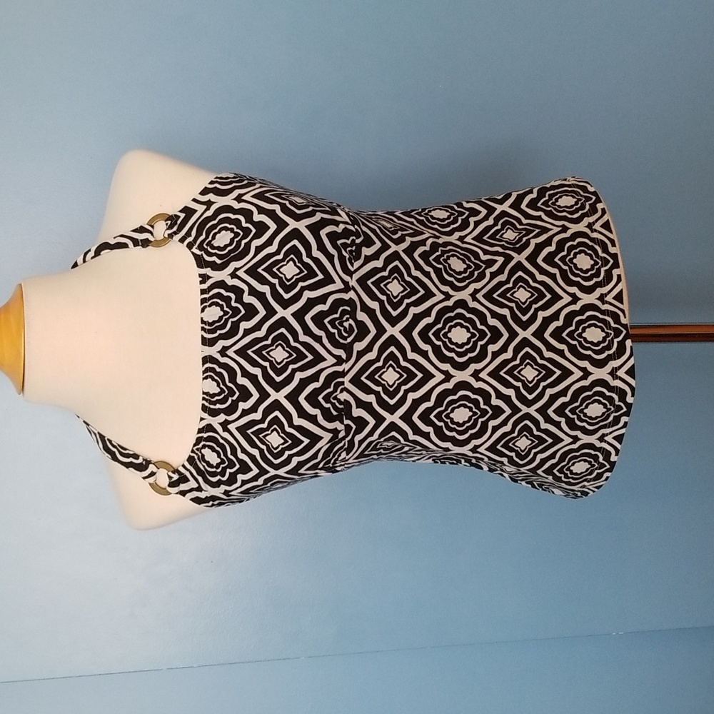 Banana Republic Petite Black and White Geometric Print Halter Top Size S